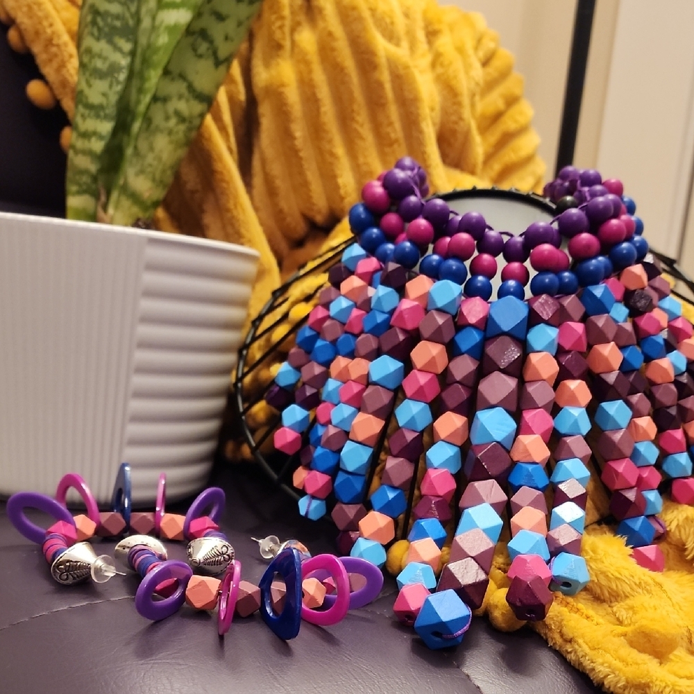 Sassy Jones Colorful Beaded Necklace and Earring Set